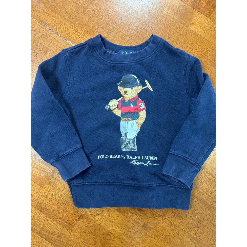 Polo Ralph Lauren Sweatshirt Unisex 3T Navy Blue Polo Bear Graphic Pullover